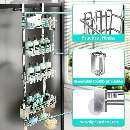 HapiRm 5 Tier Over the Door Shower Caddy, Hanging Shower Caddy - Image 3