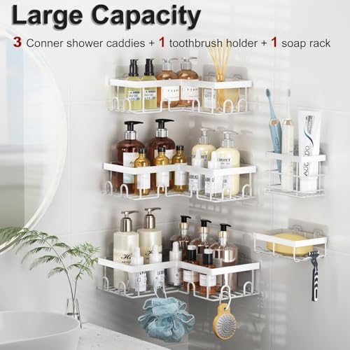Liuoud Corner Shower Caddy 5 Pack Adhesive Stainless Steel Organizer White - Image 2
