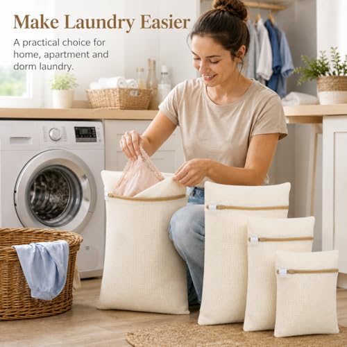 IMIKEYA Mesh Laundry Bags for Delicates, 4 Pack Cotton Zippered Wash Bags in 4 - Image 6