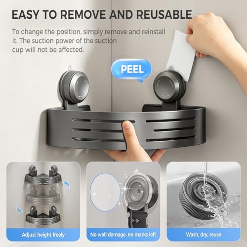Lekesky Corner Shower Caddy Suction Cups, No Drilling Bathroom Shower Shelf - Image 6