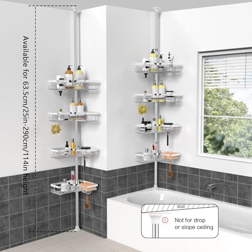 KEGII Corner Shower Caddy Tension Pole, Bathroom Storage Shelf - Image 7