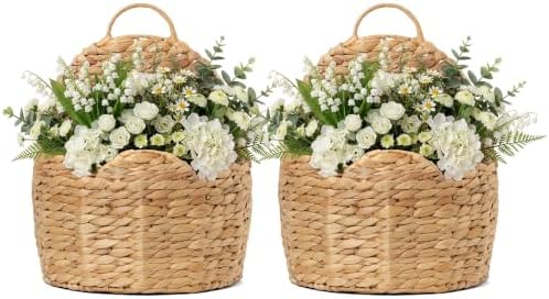 2 PC Door Basket Scalloped Hanging Storage Basket, Water Hyacinth Woven Wall by STYLAVE