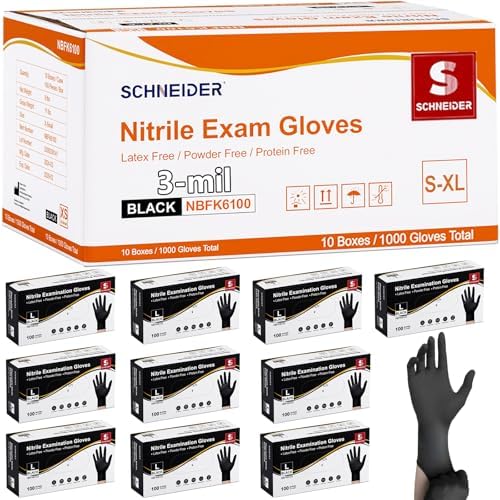 Schneider Black Nitrile Gloves, Gloves Disposable Latex Free, Powder Free by Schneider