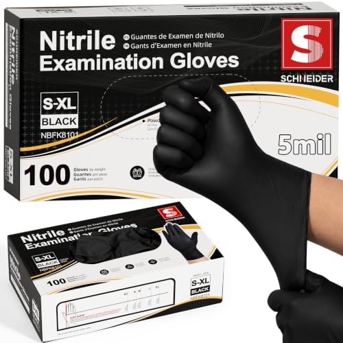 Schneider Black Nitrile Gloves, Gloves Disposable Latex Free, Powder Free by Schneider