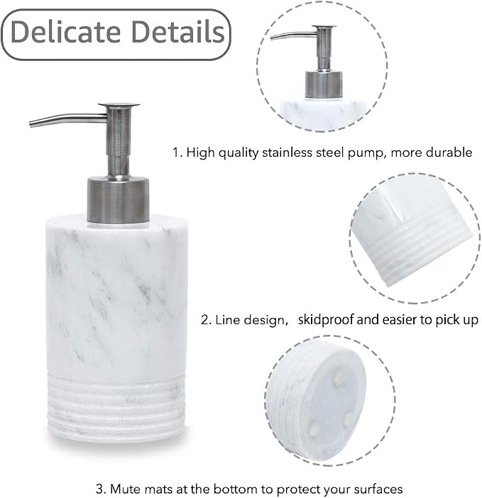 Marble Soap Dispenser Stainless Steel Pump Bathroom Kitchen Countertop | Real - Image 3