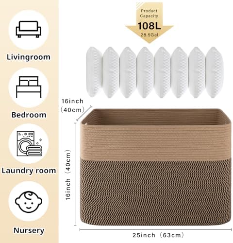 OIAHOMY 108L Extra Large Blanket Basket Dog Toy Basket Yellow - Image 3