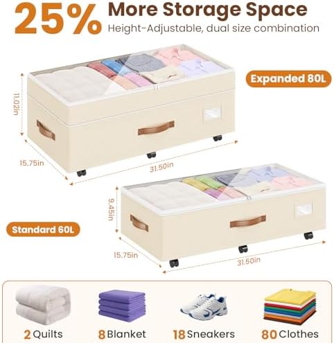 Budding Joy 80L 2 Pack Adjustable Under Bed Storage - Image 2