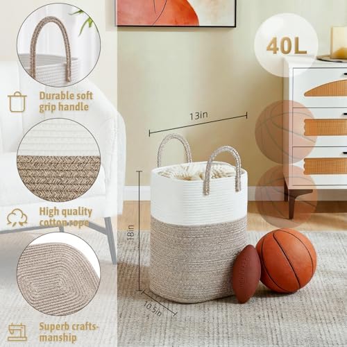Artfeel Laundry Basket, Woven Cotton Rope Laundry Hamper, 40L Versatile Storage - Image 2