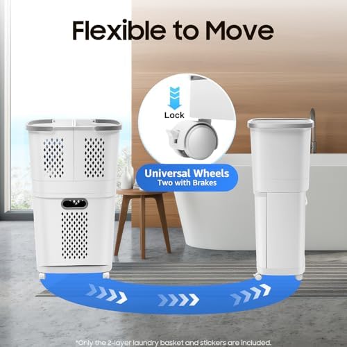 2 Tier Rolling Laundry Hamper Sorter, Portable Plastic Laundry Hamper Basket - Image 6