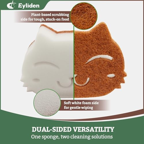 Eyliden Cat Scrub Sponges, 6 Pack, Plant-Based, Dual-Sided - Image 2