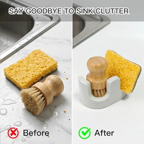 White Marble Sponge Holder for Kitchen Sink, 2-in-1 Sponge & Brush Holder - Image 5