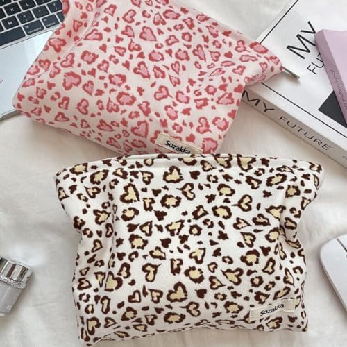 Leopard Makeup Bags for Women, Corduroy Cosmetic Pouch Large Purse - Image 6