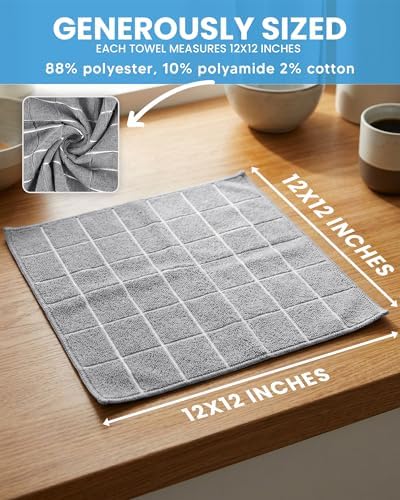 Utopia Towels 12 Pack Microfiber Fingertip Wash Cloths 12x12 Inch Grey - Image 2