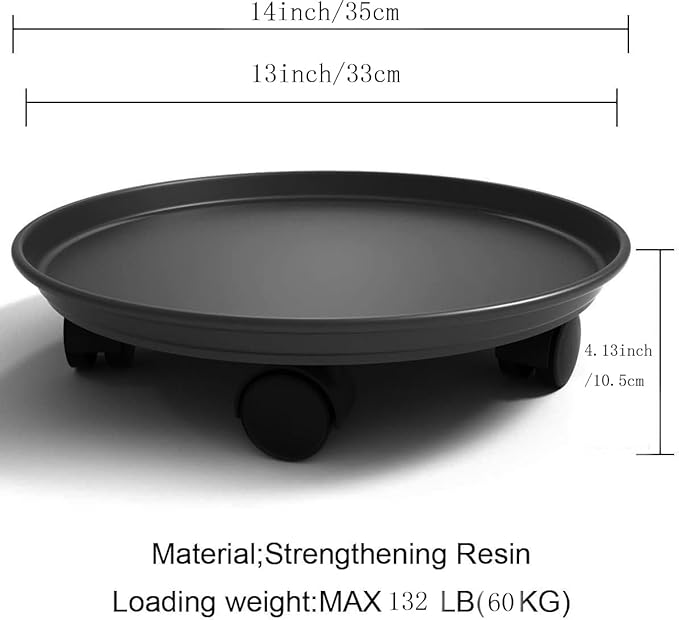 2 Pack Plant Caddy with Wheels,Round Potted Rolling Plant Stand with Wheels Heavy Duty Flower Pot Rack on Rollers Dolly Trolley Saucer Tray Pallet with Universal Wheels (14inch, Black)