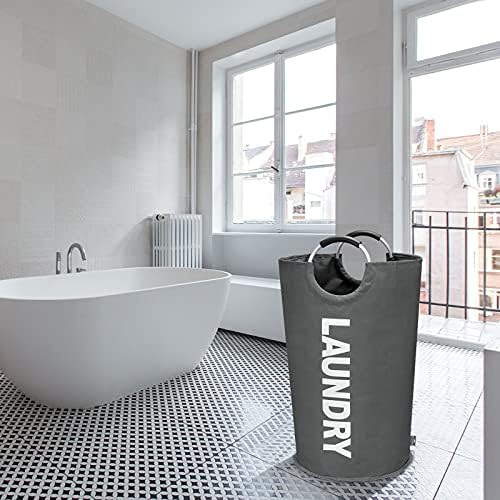 DOKEHOM 90L Large Laundry Basket Bag, Collapsible Tall Hamper, Dark Grey - Image 7