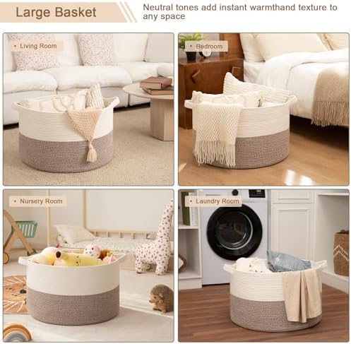 OIAHOMY 115L Extra Large Blanket Basket Living Room Laundry Basket Brown - Image 5