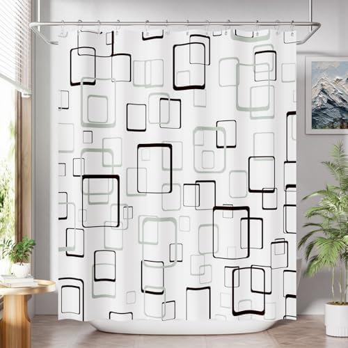 AmazerBath Shower Curtain Grey, Geometric Plaid Cloth Shower Curtain Sets by AmazerBath
