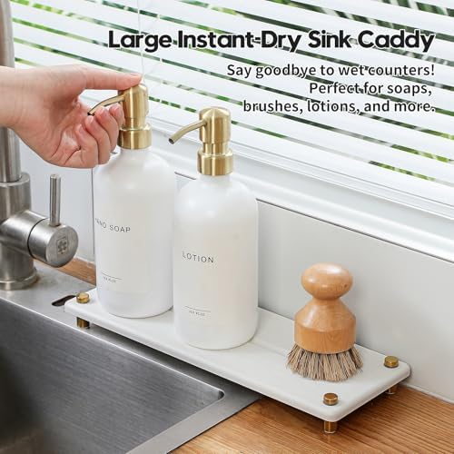 White Gold Dish Drying Rack Tray, Water Absorbing Stone Sink Caddy Kitchen Sink - Image 2