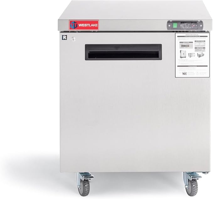 WESTLAKE 28" W Commercial Refrigerator Worktop Undercounter Refrigerator 6.3 Cu.ft Single Door Stainless Steel Counter Fan Cooling Refrigerator Food Prep Station for Restaurant, Bar