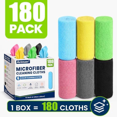 180 Pack Microfiber Cleaning Cloths, 6 Color Box, Reusable Rags - Image 2