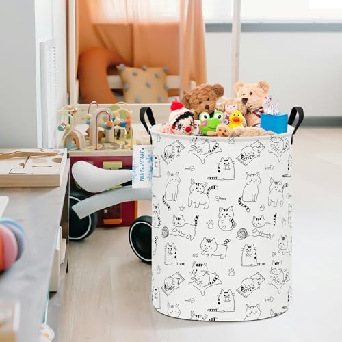 Round Laundry Basket Collapsible Storage Hamper Organizer Cat - Image 5