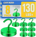 Grtard 8 Pcs Green Magnetic Hooks Heavy Duty, 120 LBS Strong Magnet Hooks by Grtard