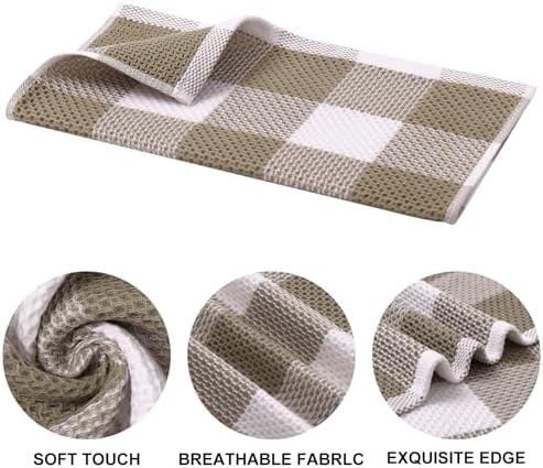 Mordimy Cotton Waffle Kitchen Towels, 6 Pack, Khaki & White - Image 2