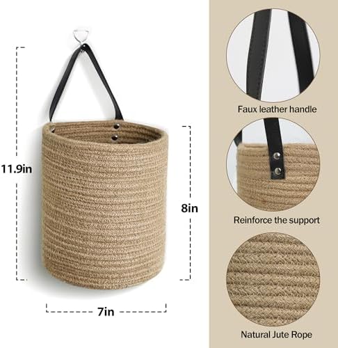 Hanging Basket 2 Pack, Small Wicker Wall Baskets - Image 2