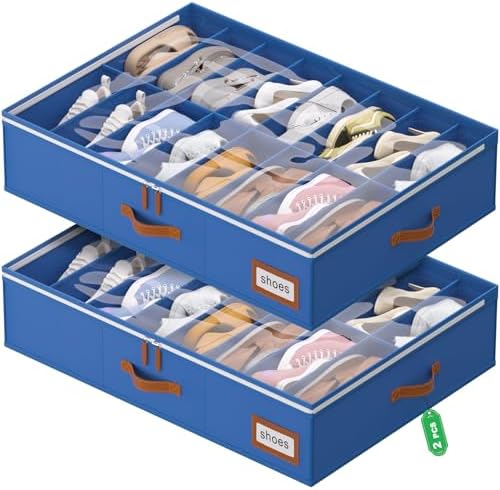 homyfort Shoe Organizer Under Bed, Fits 32 Pairs, Under bed Shoe Storage Boxes by homyfort