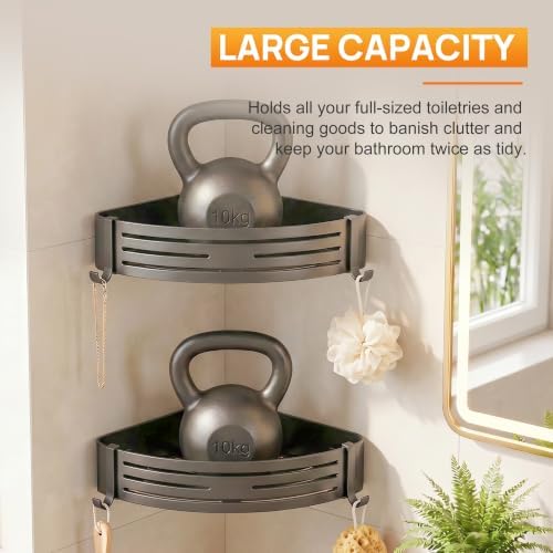 Gun Grey Adhesive Corner Shower Caddy 2-Pack, Triangular Shelves - Image 6