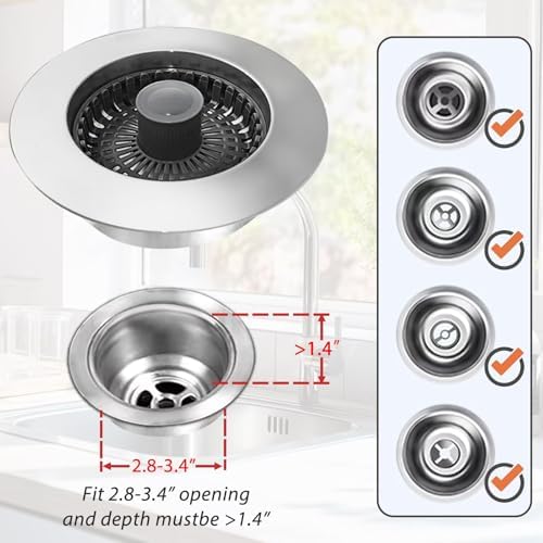 Anlige Kitchen Sink Drain Strainer, 3 in 1 Pop Up Kitchen Sink Stopper - Image 4