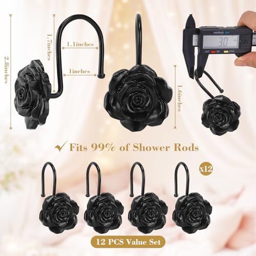 Metal Rose Shower Curtain Hooks, Rust-Resistant Hooks - Image 3