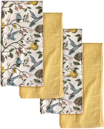 Miss Adola 4pcs 270GSM Cotton Kitchen Towels, Lemon Bird by MissAdola