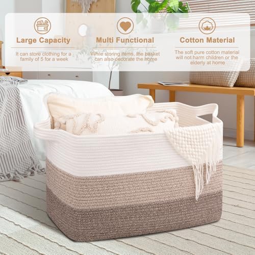 OIAHOMY Extra Large Blanket Basket, 110L Cotton Rope Woven Laundry Basket - Image 2