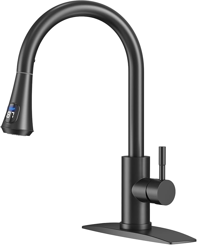 FORIOUS Kitchen Faucet with Temperature Digital Display, High Arc, Stainless by FORIOUS