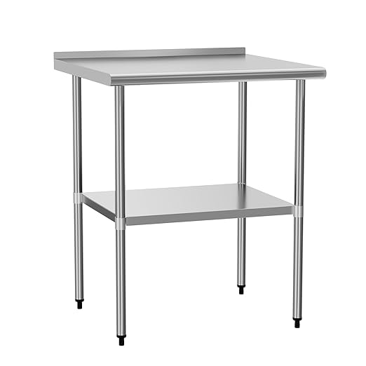 Stainless Steel Table for Prep & Work 30" X 30" inches with Adjustable Undershelf and Backsplash, Commercial Workstations, Utility Table in Kitchen Garage Outdoor BBQ