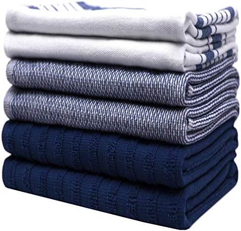 Premium Kitchen Towels 6 Pack 100% Cotton 20"x28" Dish Towels Navy Striped - Image 6