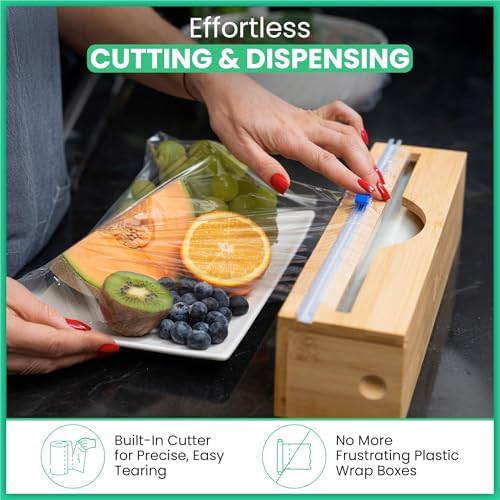 Compostable Plastic Wrap for Food, Bamboo Dispenser - Image 4