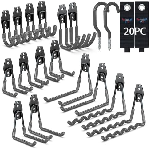 3-H Heavy Duty Garage Hooks, 20 Pack Wall Storage Organizer by 3-H