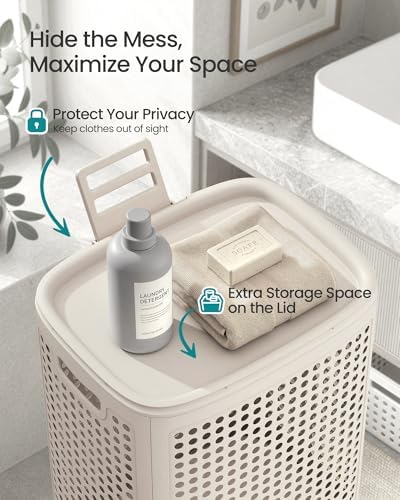 SONGMICS Laundry Hamper with Lid, 75 L Ventilated Basket, Cutout Handles - Image 4