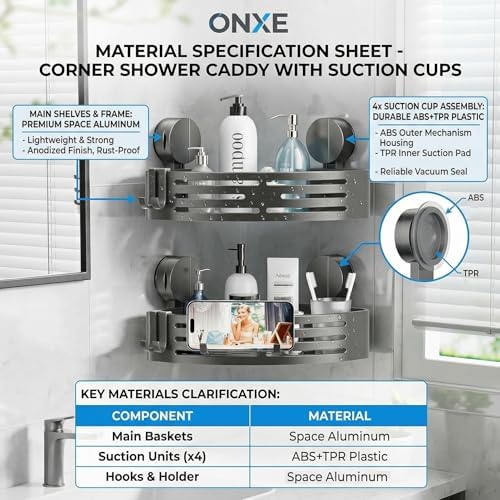 Suction Cup Shower Caddy, No Drilling Corner Shower Shelves Heavy Duty - Image 4