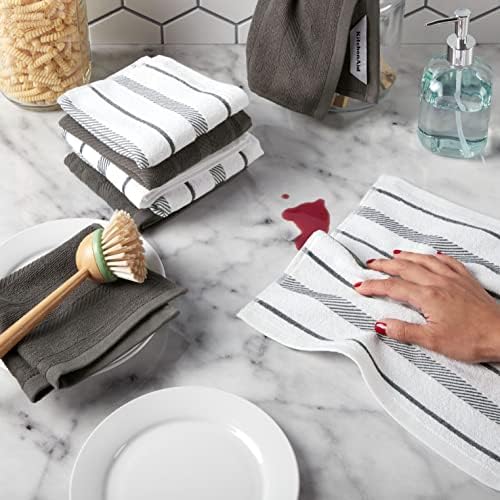 KitchenAid Albany Dishcloth 8 Pack Set, Charcoal Grey/White - Image 2