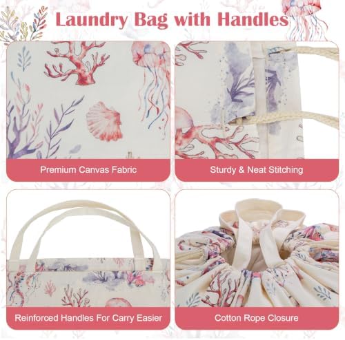 Canvas Laundry Bag with Handles & Drawstring 30"Wx35"H, L+ Dreamy Jellyfish - Image 4