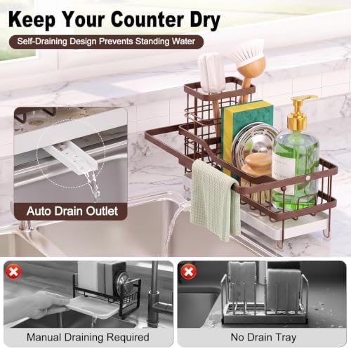 Sponge Holder for Kitchen Sink, Self-draining Sink Caddy - Image 3