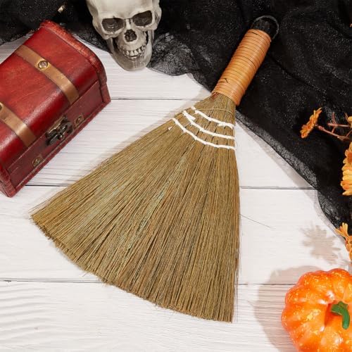 GORGECRAFT 12 Inch Hand Whisk Broom Soft Grass Natural Handle Bamboo Dark Khaki - Image 4