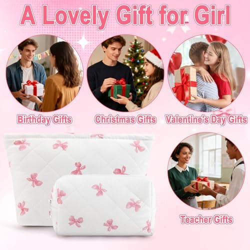 2Pcs Small Makeup Bag Quilted Cosmetic Bag Flower Pencil Case Travel Makeup Bag - Image 7