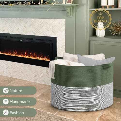 INDRESSME 115L Extra Large Woven Rope Blanket Basket Living Room Green - Image 7