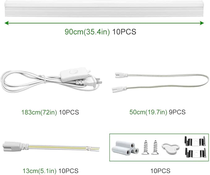 LightingWill 10 Pack LED Shop Light 3FT, Daylight White 6000~6500K, 14W, Linkable T5 Integrated Fixture, Utility LED Ceiling Light and Under Cabinet Light, Corded Electric with Built-in ON/Off Switch