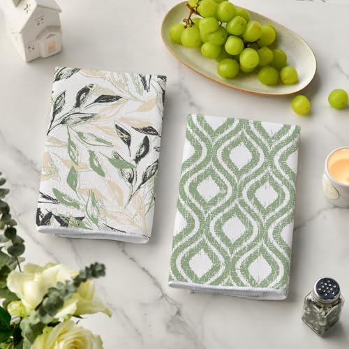 Artoid Mode Green Floral Leaves Boho Kitchen Towels Dish Towels, 18x26 Inch - Image 3