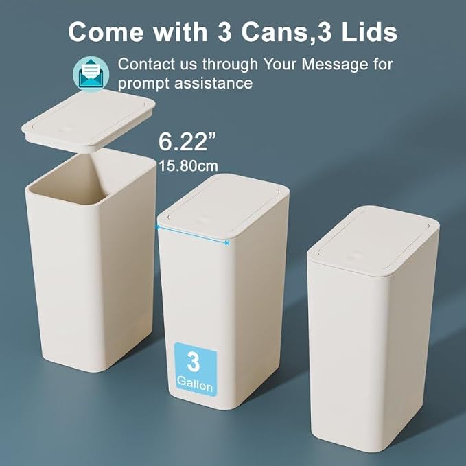 N. NETDOT 3 Pack 3 Gallon Small Trash Can - Image 7